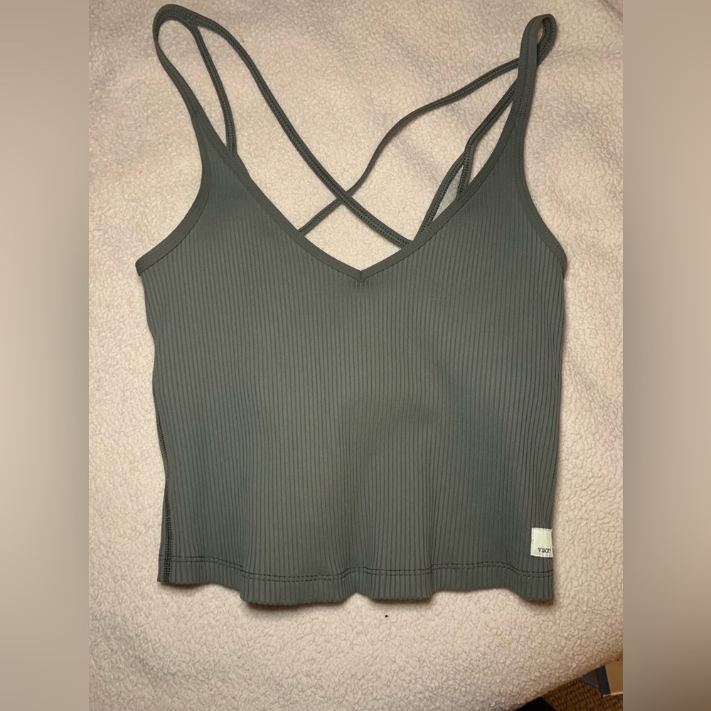 Vuori Olive Green Ribbed Crop Tank Top - Picture 8 of 9